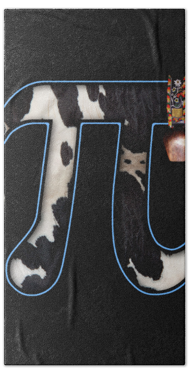 Cow Pi Bath Towel featuring the digital art Pi - Pun - Cow Pi by Mike Savad