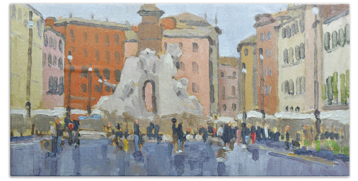 Piazza Hand Towel featuring the painting Piazza Navona - Rome, Italy by Paul Strahm