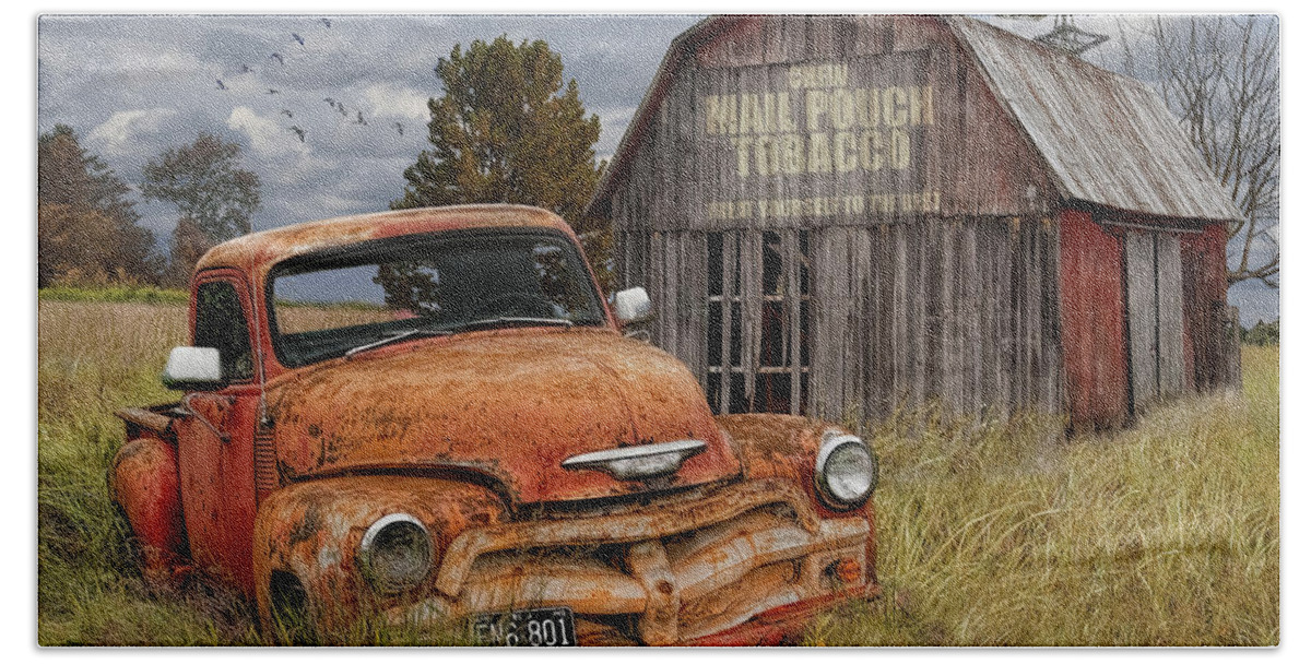 Chevy Hand Towel featuring the photograph Pickup Truck and Mail Pouch Tobacco Barn by Randall Nyhof