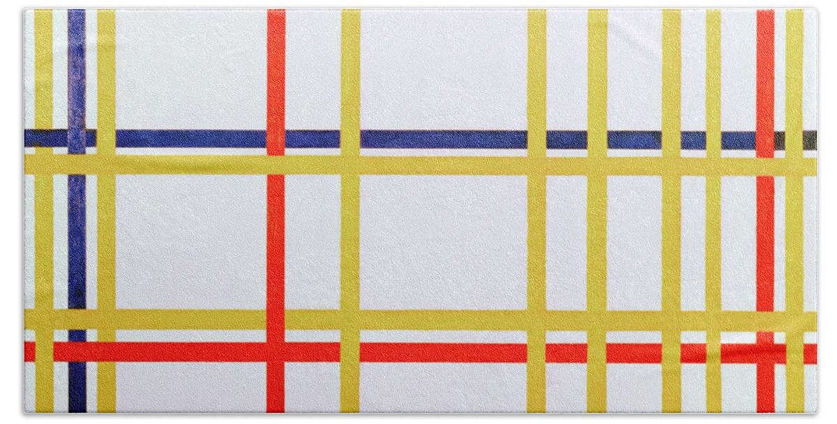 Abstract Art Bath Towel featuring the painting Piet Mondrian s New York City by MotionAge Designs