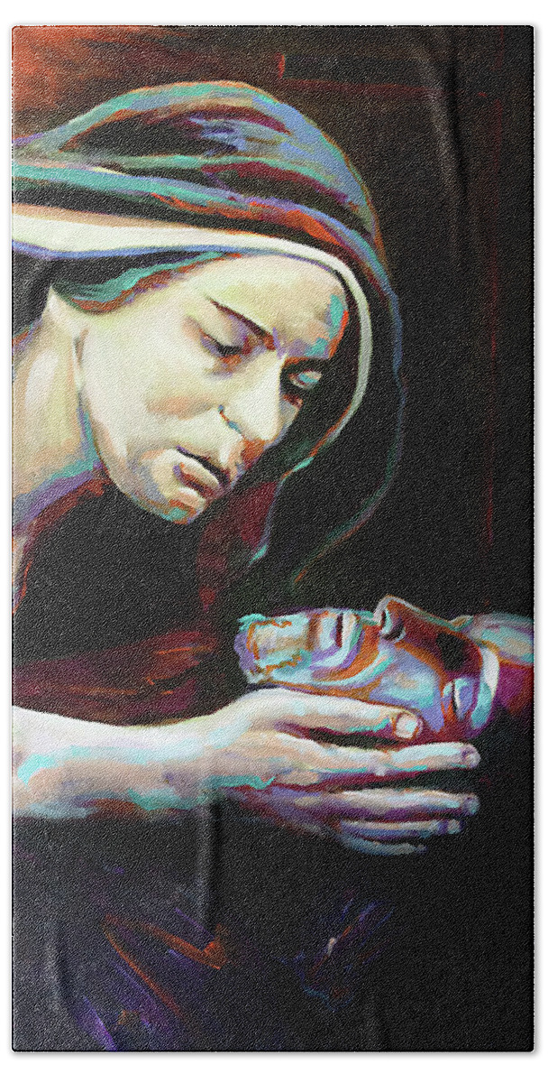Virgin Mary Bath Towel featuring the painting Pieta by Steve Gamba