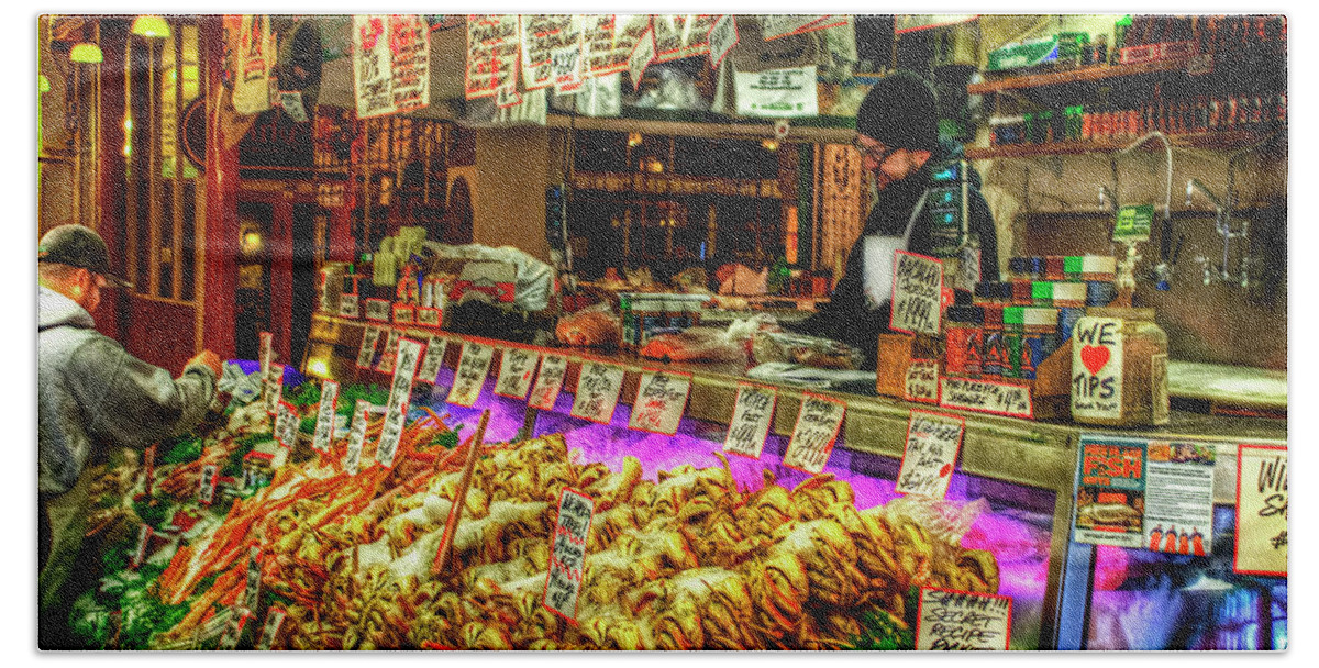 Fine Art Bath Towel featuring the photograph Pike Place Fish Mongers by Greg Sigrist