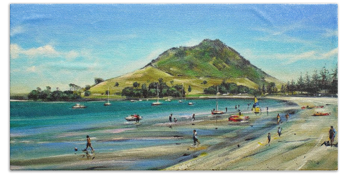 Beach Hand Towel featuring the painting Pilot Bay Mt M 050110 by Sylvia Kula