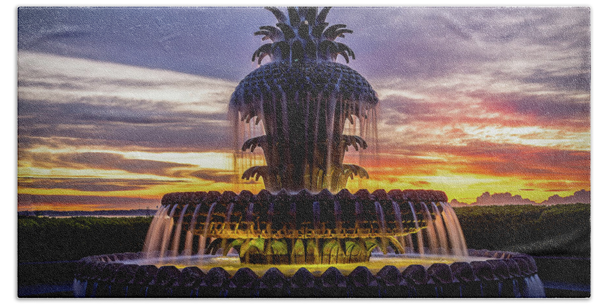 2020 Hand Towel featuring the photograph Pineapple Fountain at Dawn-1 by Charles Hite