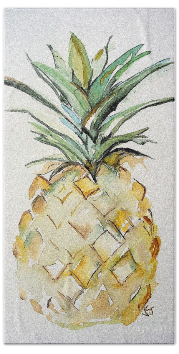 Pineapple Hand Towel featuring the painting Pineapple by Valerie Shaffer