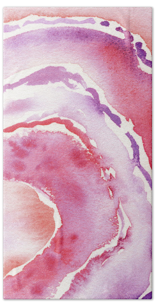 Pink Bath Towel featuring the painting Pink Agate Abstract Watercolor Stone Painting  by Irina Sztukowski