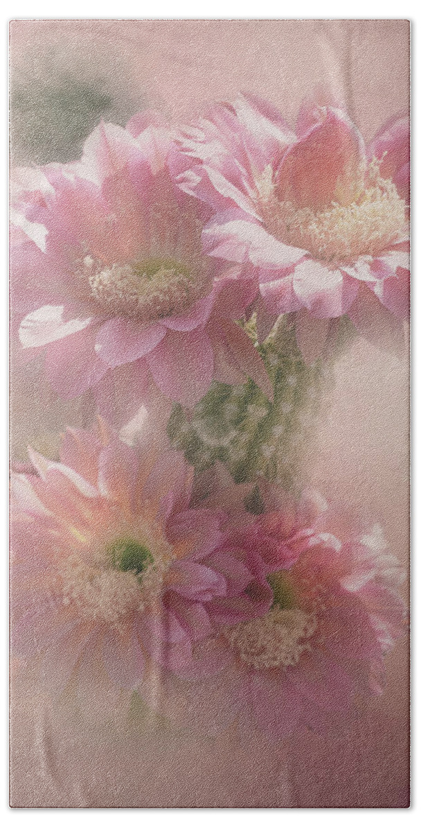 Black Cactus Hand Towel featuring the digital art Pink Blooms of Tucson by Steve Kelley