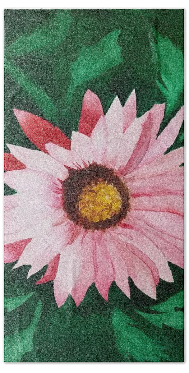 Pink Flower Hand Towel featuring the painting Pink Daisy by Elise Boam