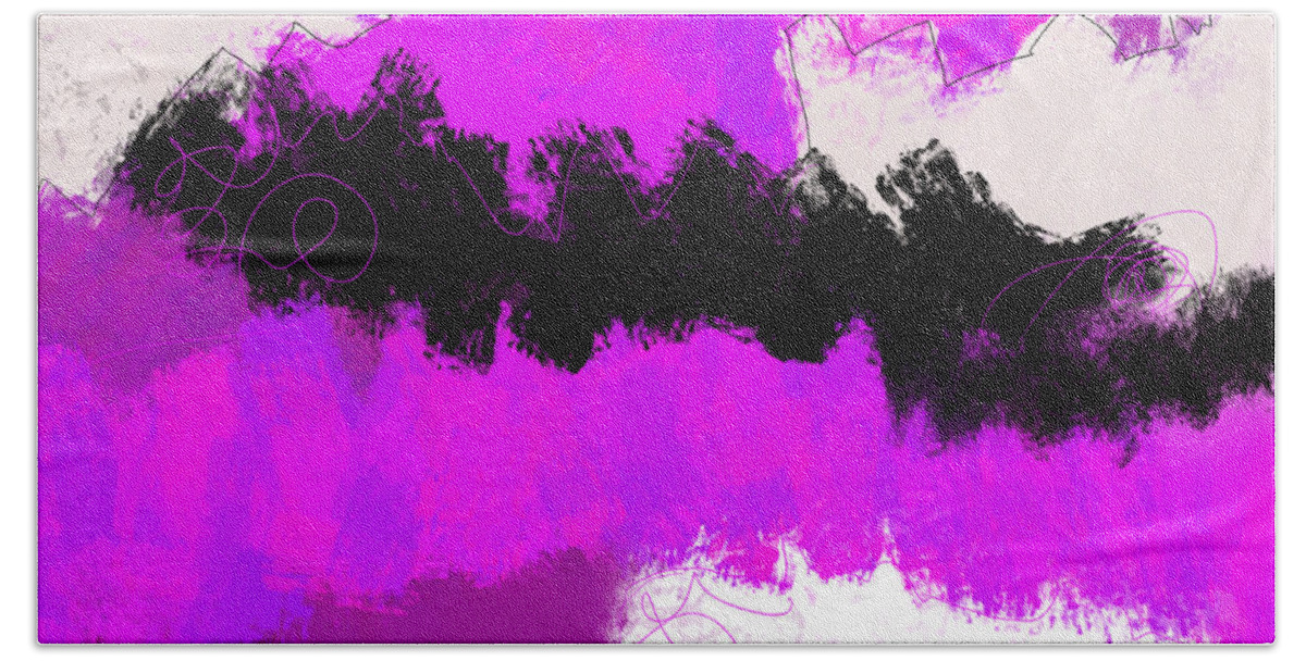 Abstract Bath Towel featuring the painting Pink FLow by Amber Lasche