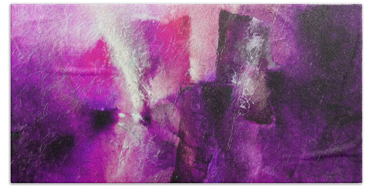 Abstract Bath Towel featuring the painting Pink happiness by Annette Schmucker