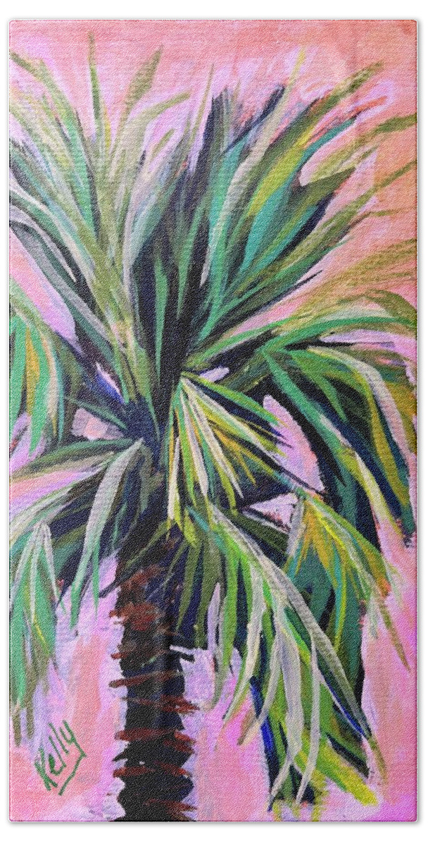 Palm Bath Towel featuring the painting Pink by Kelly Smith
