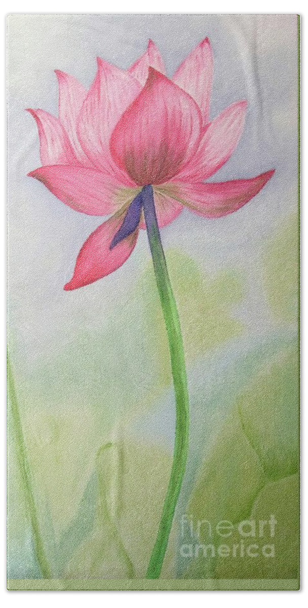 Pink Lotus Bath Towel featuring the painting Pink Lotus by Mary Deal