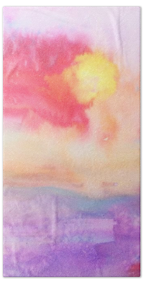 Water Bath Towel featuring the painting Pink Painted Sky by Deb Stroh-Larson