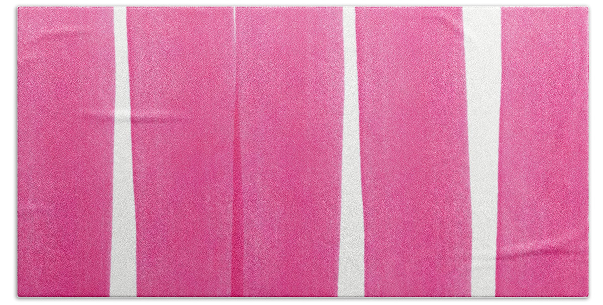 Pink Bath Towel featuring the painting Pink Ribbons- Colorful abstract watercolor painting by Linda Woods