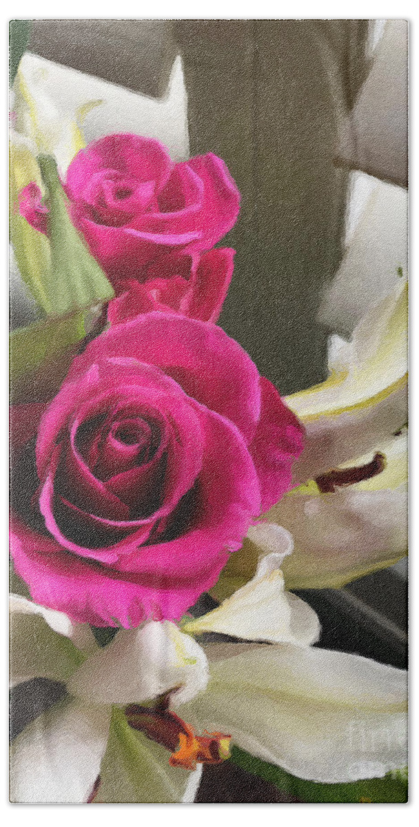 Roses Hand Towel featuring the photograph Pink Roses by Brian Watt