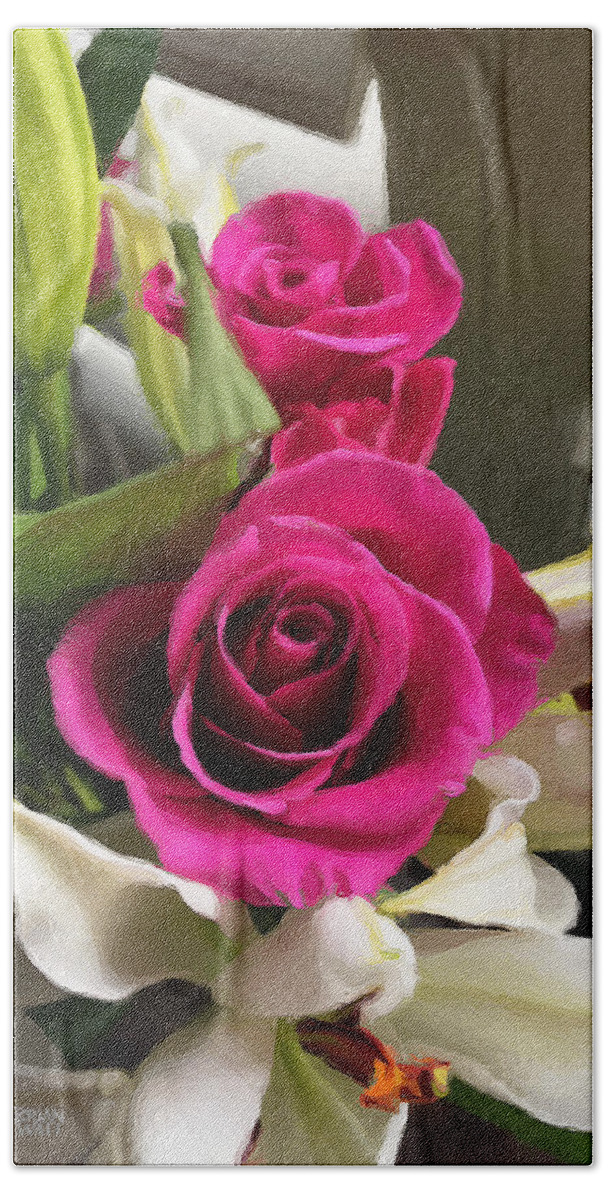 Roses Bath Towel featuring the photograph Pink Roses by Brian Watt