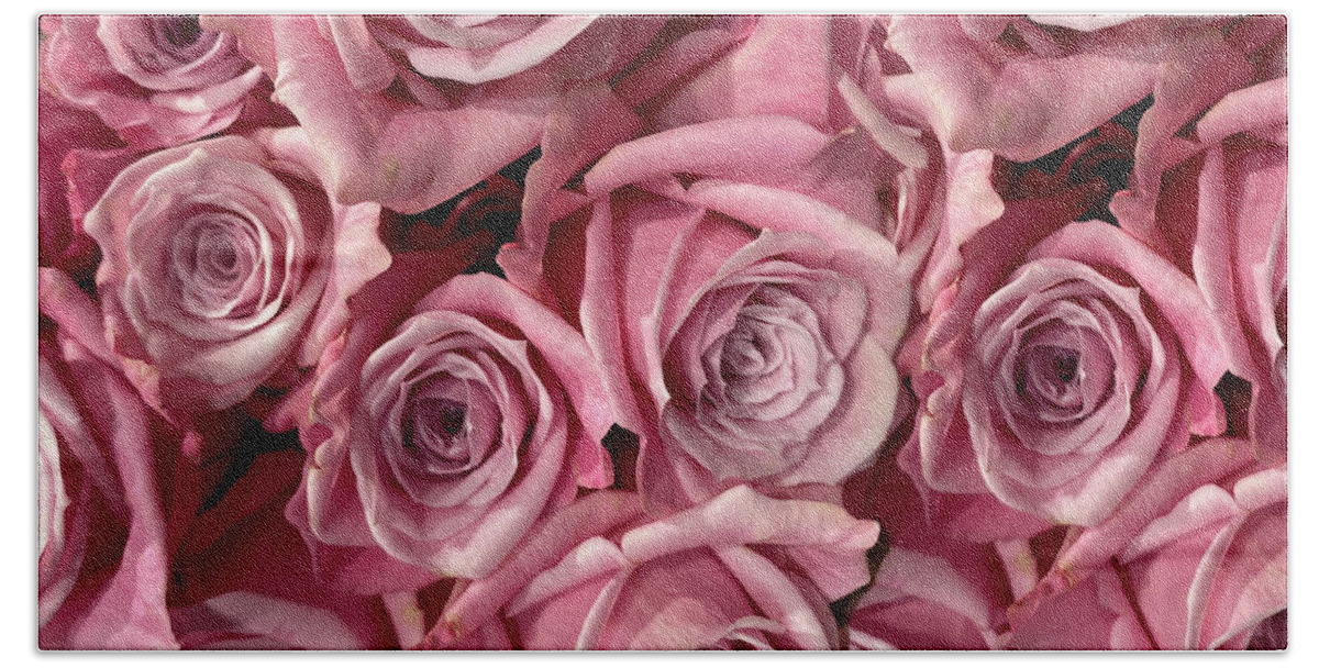 Pink Roses Bath Towel featuring the photograph Pink Roses by Karen Zuk Rosenblatt
