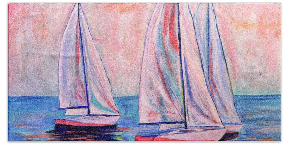 Sailing Bath Towel featuring the painting Pink Sky at Night by Kelly Smith