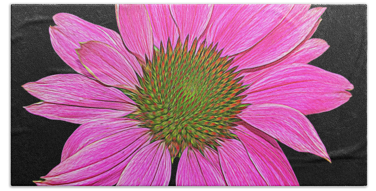 Flower Bath Towel featuring the photograph Pink on Black by Cathy Kovarik
