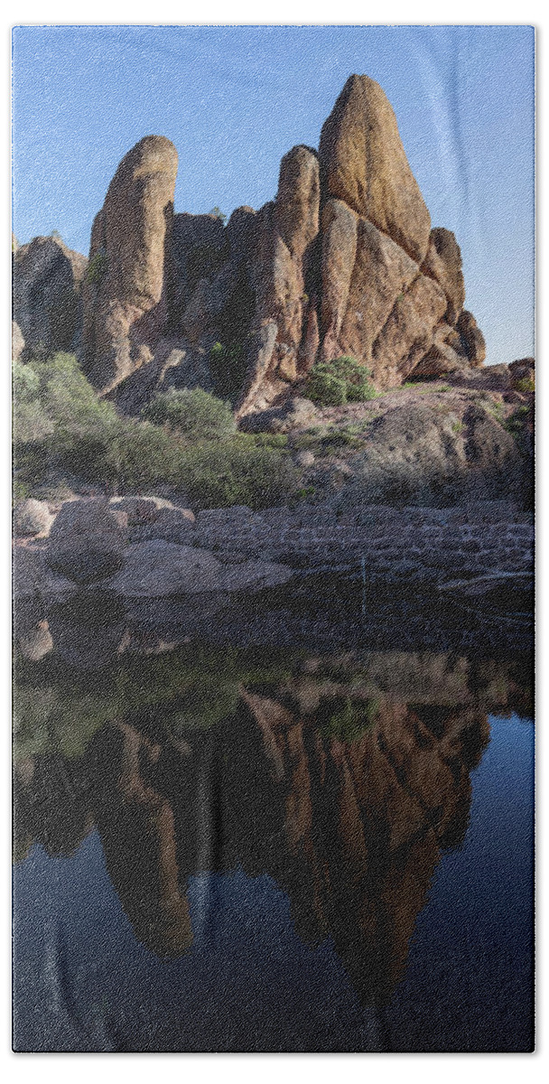 Pinnacles Hand Towel featuring the photograph Pinnacles Reflection in Bear Gulch Reservoir by Rick Pisio
