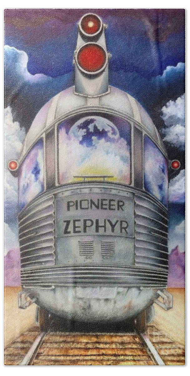 Train Hand Towel featuring the mixed media Pioneer Zephyr by David Neace