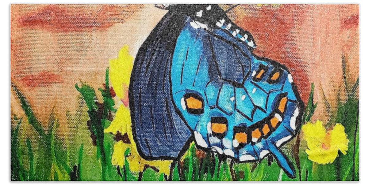 Butterfly Hand Towel featuring the painting Pipevine Swallowtail by Amy Kuenzie