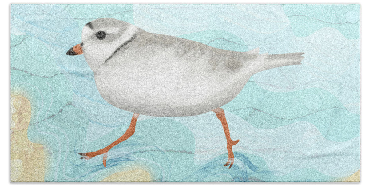 Bird Hand Towel featuring the digital art Piping Plover Running on the Beach by Andreea Dumez