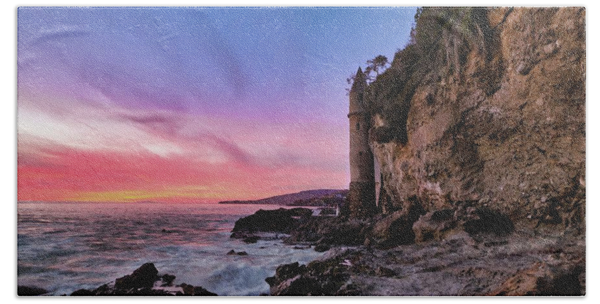 Caifornia Hand Towel featuring the photograph Pirate Tower's Sunset by American Landscapes