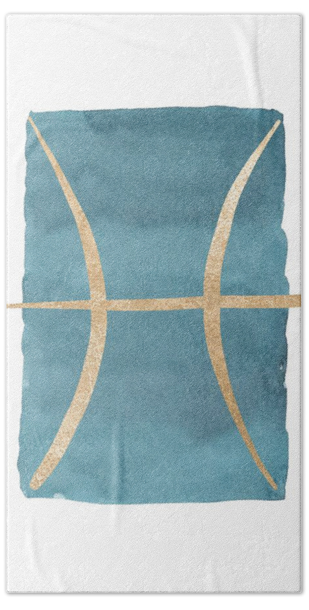 Pisces Bath Towel featuring the digital art Pisces Zodiac Star Sign - Teal and Gold by Georgia Clare