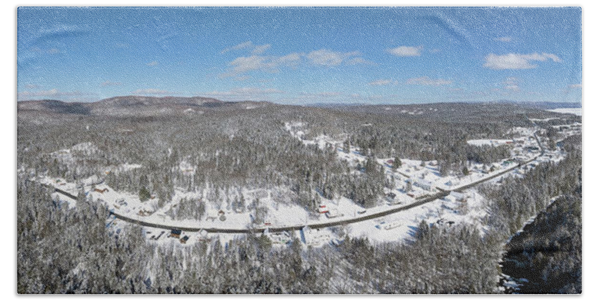 Landscape Bath Towel featuring the photograph Pittsburg, New Hampshire - February 2022 Panorama by John Rowe