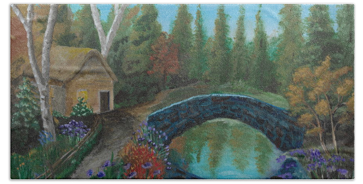 Woods Bath Towel featuring the painting Place in the woods by David Bigelow