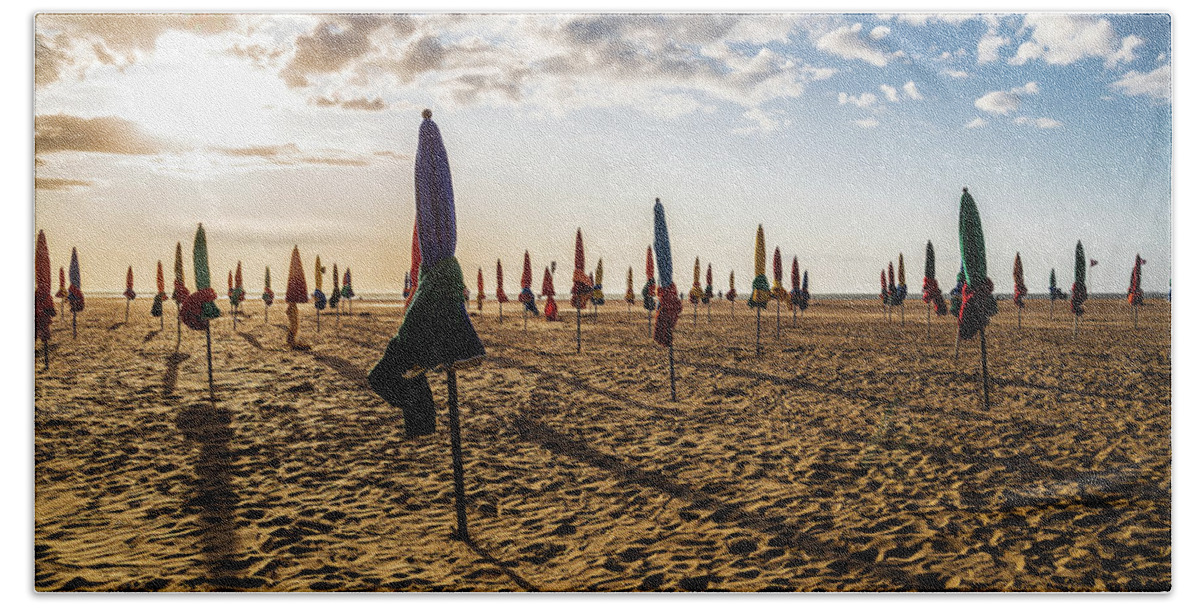 Plage De Deauville Hand Towel featuring the photograph Plage de Deauville at sunset by Fabiano Di Paolo