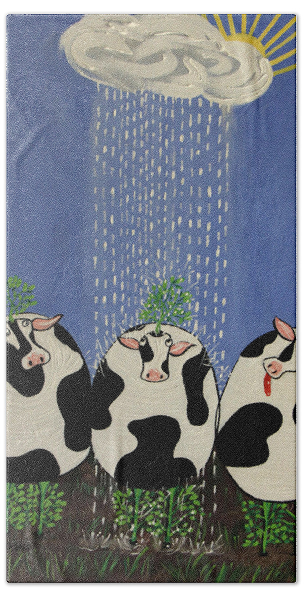 100% Plant Based Beef Bath Towel featuring the painting Plant Based Beef by Anthony Falbo