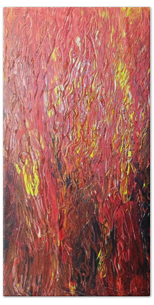 Abstract Hand Towel featuring the painting Playing With The Primal Fire Flow Codes by Anjel B Hartwell