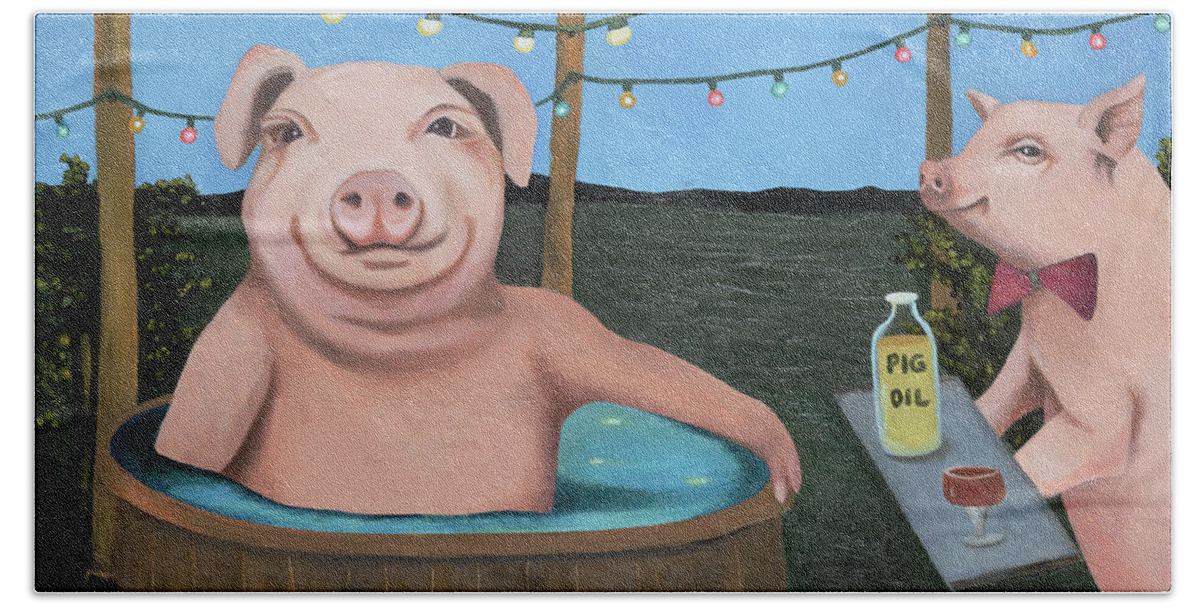 Pleasure Pig Bath Towel featuring the painting Pleasure Pig by Leah Saulnier The Painting Maniac