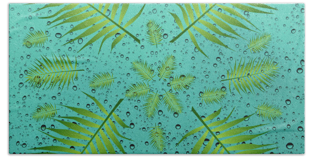 Palm Bath Towel featuring the digital art Plethora of Palm Leaves 26 on Droplets by Ali Baucom