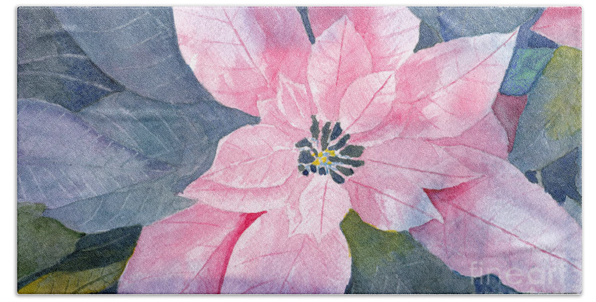 Poinsettia Hand Towel featuring the painting Poinsettia Watercolor Negative Painting by Conni Schaftenaar