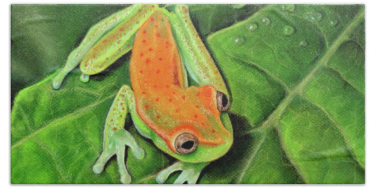 Poison Bath Towel featuring the pastel Poison Dart Frog by Adam Johnson