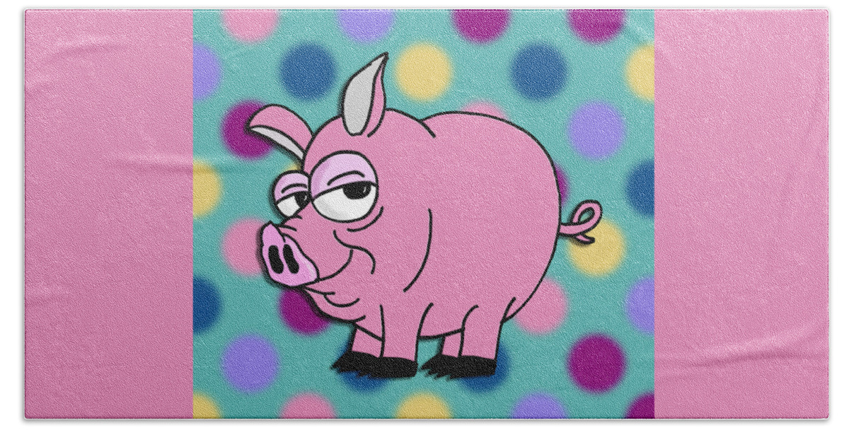 Children's Art Bath Towel featuring the mixed media Polka Dot Animals ...Sassy Pig by Kelly Mills