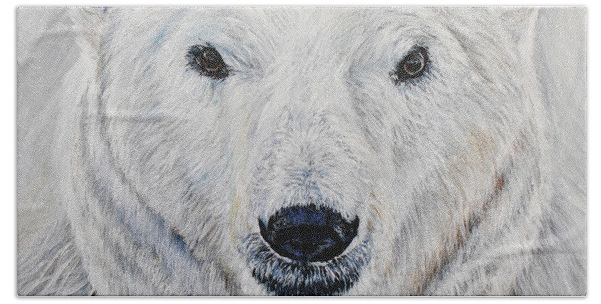 Hypercarnivores Bath Towel featuring the painting Polar Bear - Churchill by Marilyn McNish