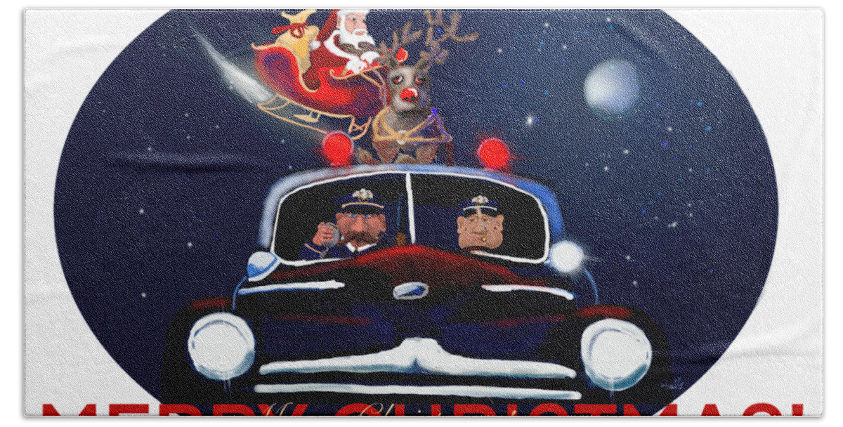 Police Bath Towel featuring the digital art Police Christmas Art by Doug Gist