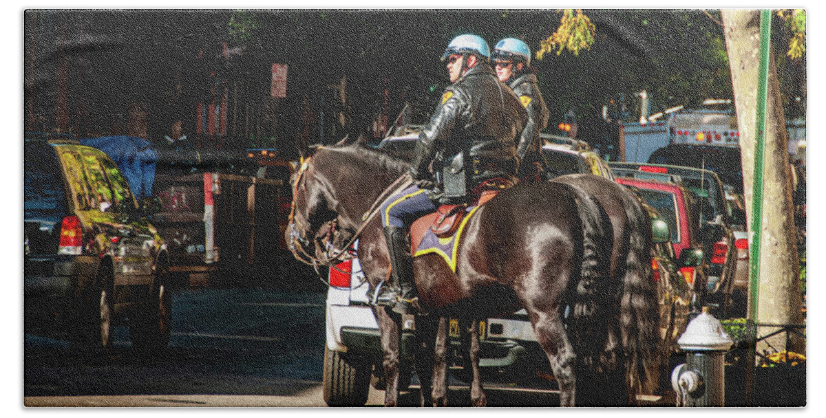 Chelsea Bath Towel featuring the photograph Police on Horse Back in NYC by Louis Dallara