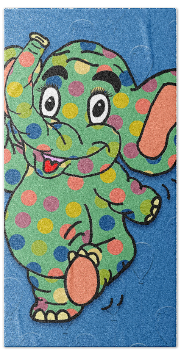Children's Art Bath Towel featuring the digital art Polka Dot Elephant by Kelly Mills