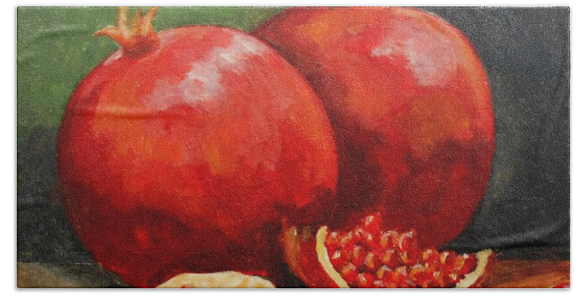 Pomegranates Hand Towel featuring the painting Pomegranates by Konstantinos Charalampopoulos