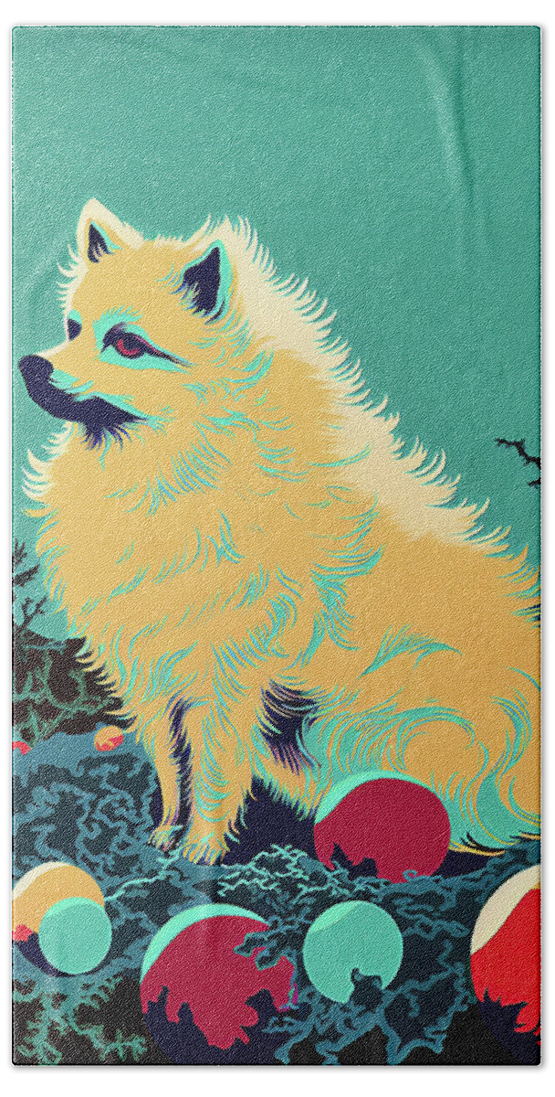 Pomeranian Hand Towel featuring the painting Pomeranian Dog 002 - Bruno Pokopen by Bruno Pokopen