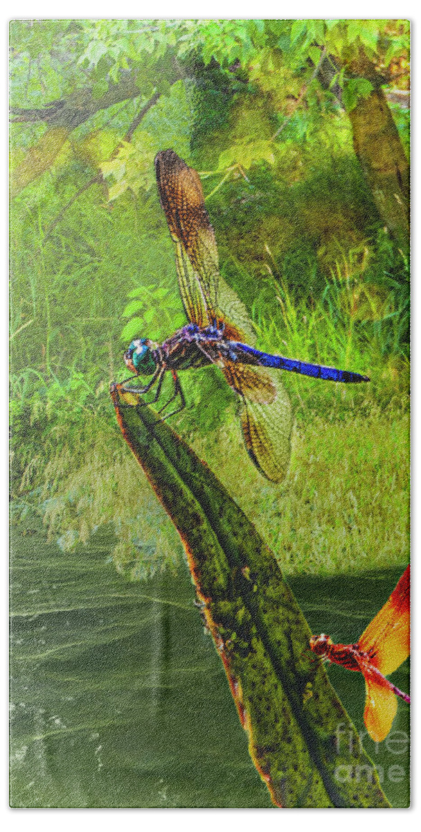 Digital Hand Towel featuring the digital art Pond Dragon Fly by Anthony Ellis