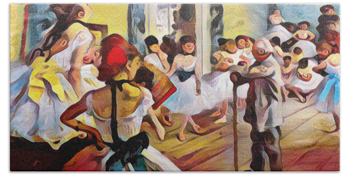 Edgar Degas Bath Towel featuring the painting Pop Degas The Dance Class by Tony Rubino