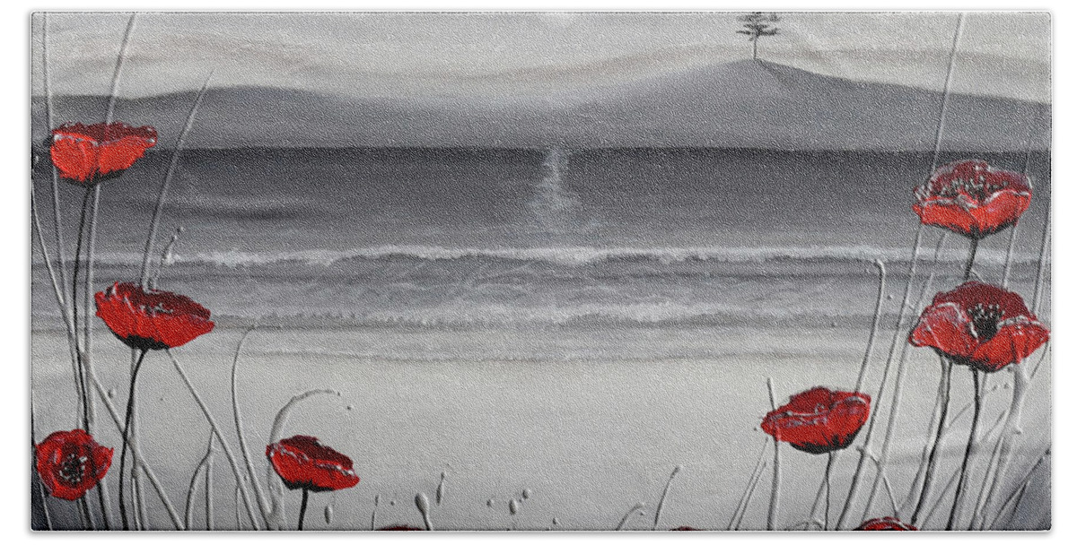 Red Poppies Hand Towel featuring the painting Poppies by Amanda Dagg