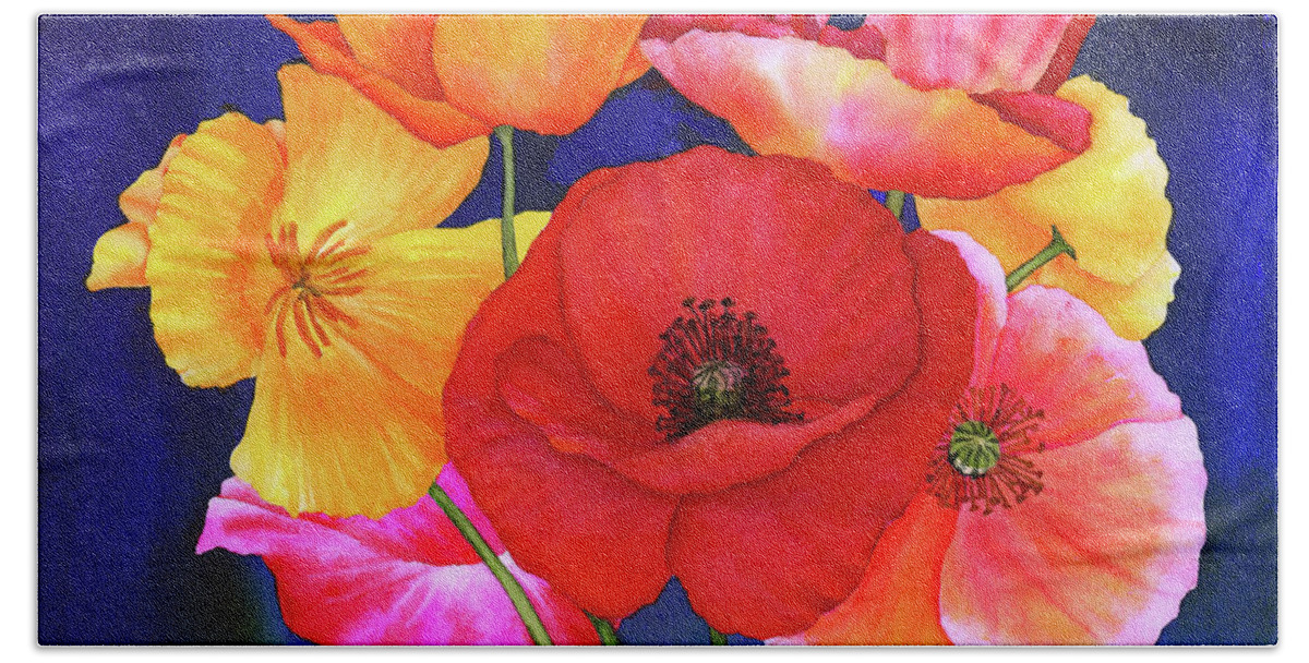 Poppy Hand Towel featuring the painting Poppies by Hailey E Herrera