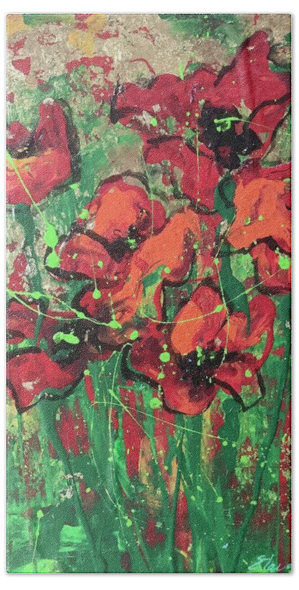 Poppies Bath Towel featuring the painting Poppies in the Sun by Elaine Elliott
